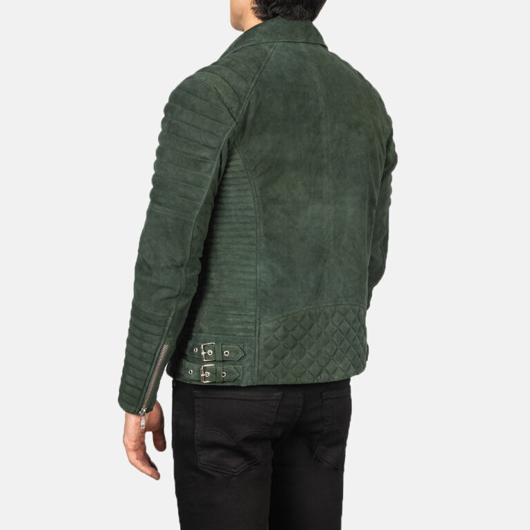 Mens Armand Green Suede Biker Jacket Tilted Back-8-1634126744788